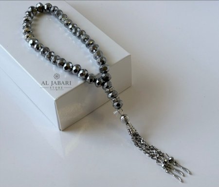 مسابح - سبح كرستال زجاج 33 حبة ( فضي )